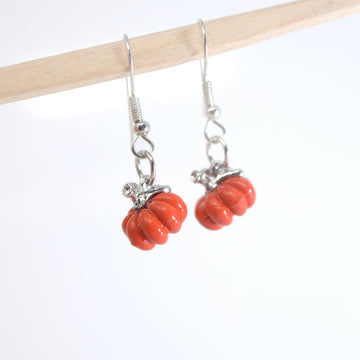 Dainty Cute Little Pumpkin Drop Halloween Earrings, Long Halloween Earrings, Scary Statement earrings.